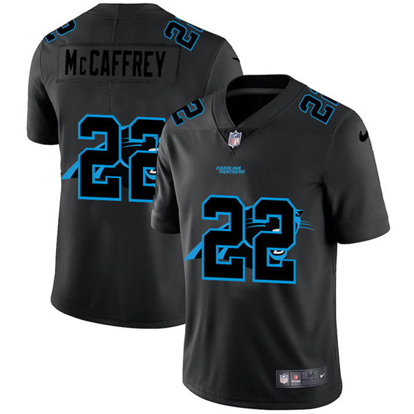 Men's Carolina Panthers #22 Christian McCaffrey Black Shadow Logo Limited Stitched NFL Jersey